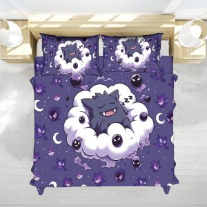 Anime Pokemon Gengar Sleeping Cloud Night Bedding Set