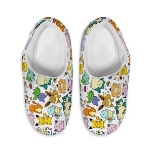 Cute Pokémon Chibi Pattern Fleece Slippers – Cozy Anime Home Shoes