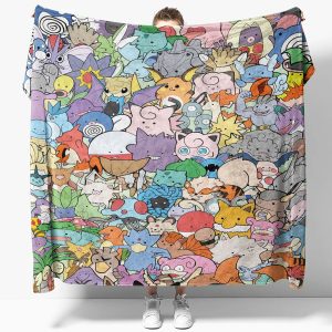 Pokemon Collage Anime Fleece Blanket – Colorful Character Throw