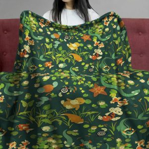 Pokemon Forest Pond Pattern Cozy Fleece Blanket