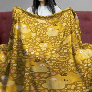 Anime Pokemon Psyduck Cozy Yellow Pattern Fleece Blanket