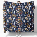Studio Ghibli Kodama Spirit & mushroom Pattern Cozy Fleece Blanket