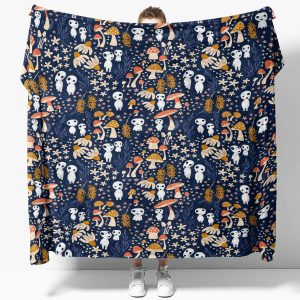 Studio Ghibli Kodama Spirit & mushroom Pattern Cozy Fleece Blanket