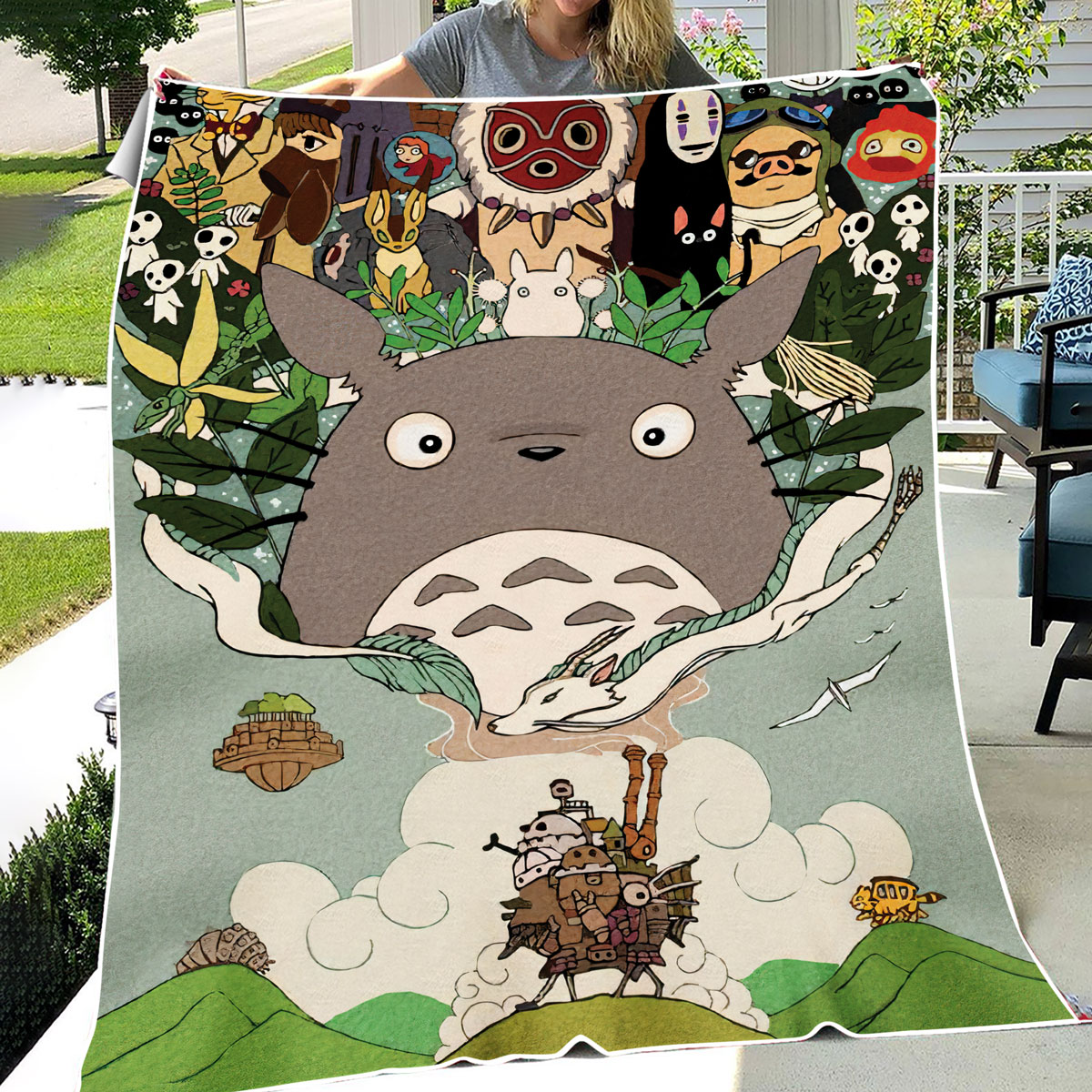 Studio Ghibli Totoro and Friends Cozy Fleece Blanket 1