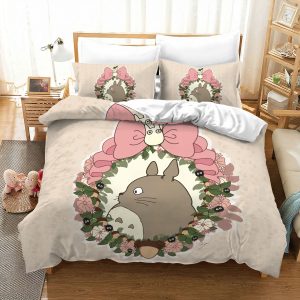 Studio Ghibli Totoro Floral Frame Bed Set Cute Style