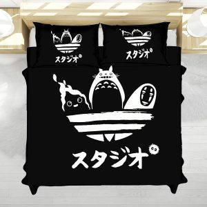 Totoro Calcifer No Face Black Minimal Bed Set