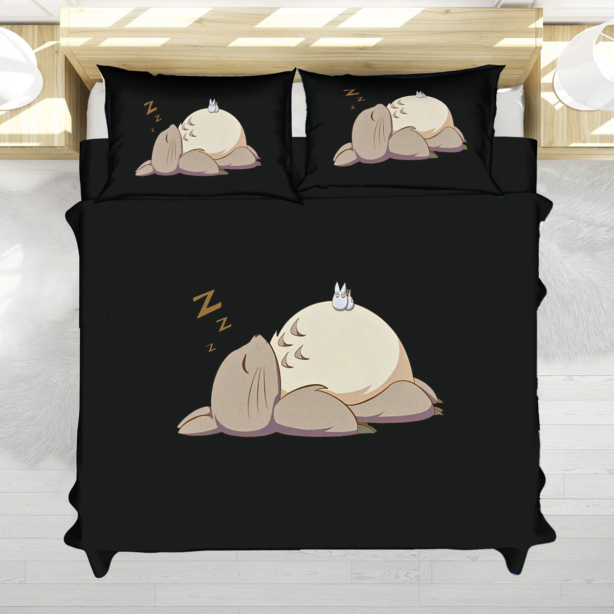 Totoro Sleeping Minimal Line Art Bed Set 1