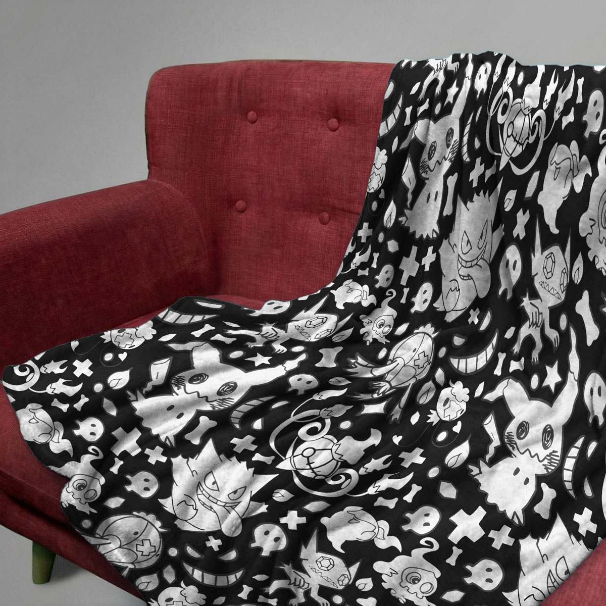 Black Ghost Pokemon Pattern Fleece Blanket 1