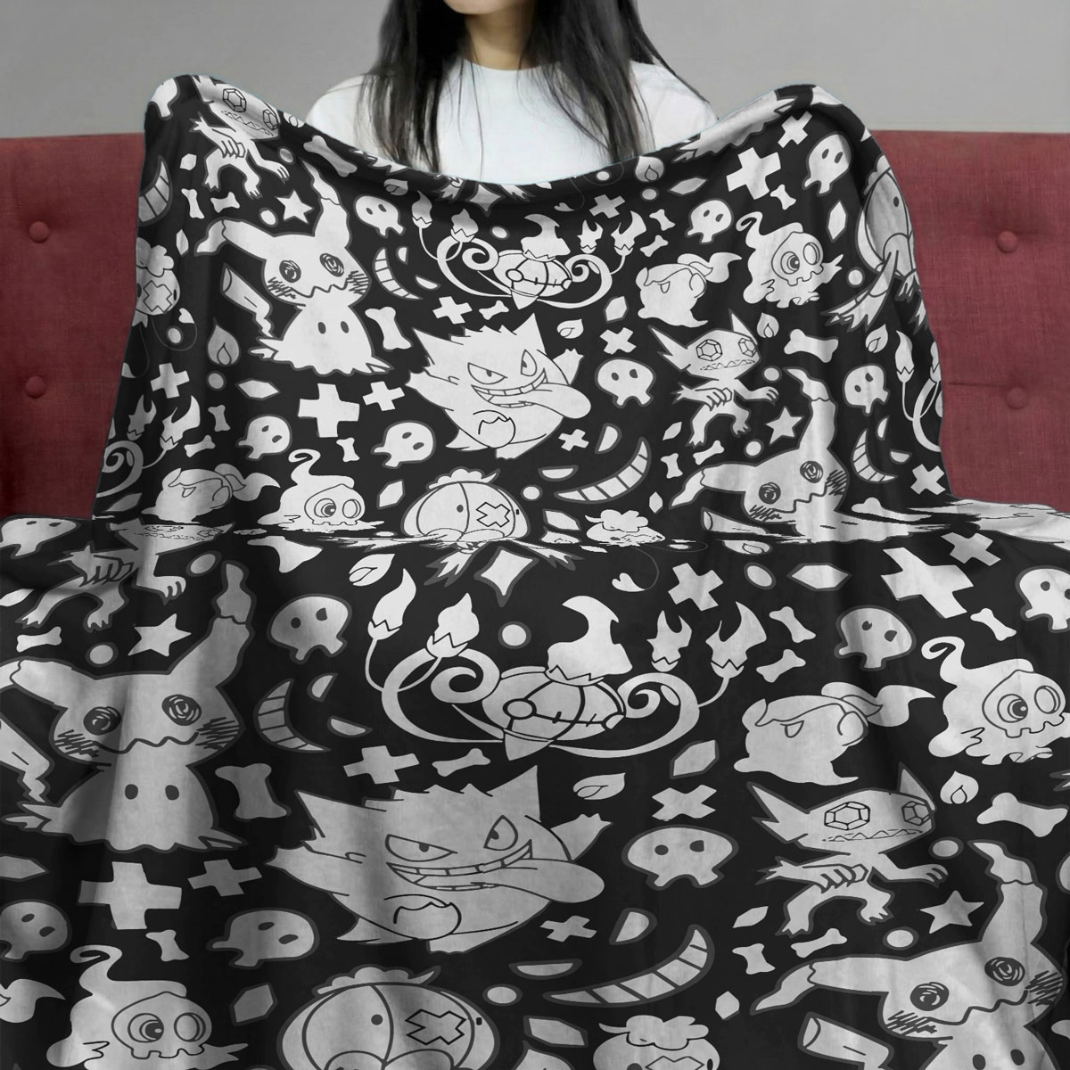Black Ghost Pokemon Pattern Fleece Blanket 3