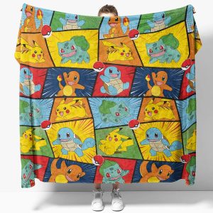 Cute Pokemon Starters Comic Style Anime Blanket