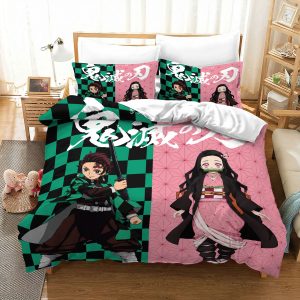 Demon Slayer Tanjiro Nezuko Dual Pattern Anime Bed Set