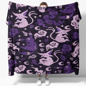 Espeon Umbreon Moon Pattern Pokemon Fleece Blanket