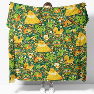 Green Pokemon Forest Pattern Fleece Blanket