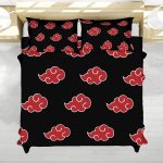 Naruto Akatsuki Red Cloud Pattern Anime Bedding Set