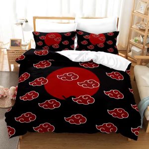 Naruto Akatsuki Red Moon Cloud Anime Bedding Set
