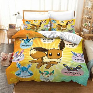 Pokemon Eevee Evolutions Bedding Set Colorful Anime Style