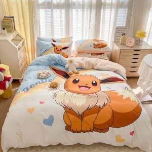 Pokemon Eevee Cute Pastel Bedding Set Cozy Kawaii Style
