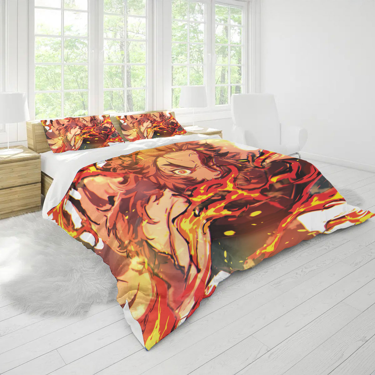 Kyojuro Rengoku Flame Hashira Demon Slayer Bedding Set 9 Demon Slayer Hashira Manga Ink Art Anime Bed Set 8