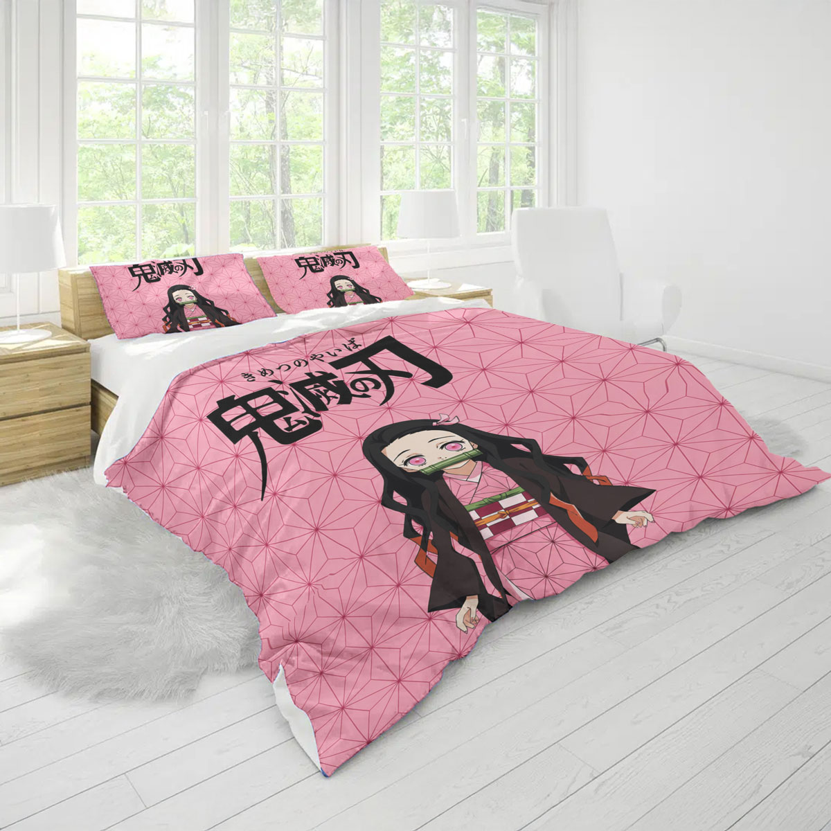 Nezuko Kamado Pink Asanoha Demon Slayer Bedding Set 9 Nezuko Kamado Pink Asanoha Demon Slayer Bedding Set 4