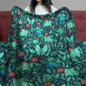 Pokemon Bulbasaur Floral Pattern Cozy Blanket