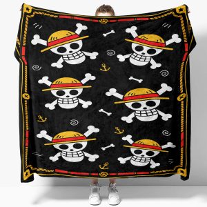 Straw Hat Jolly Roger Pattern One Piece Fleece Blanket