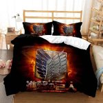Attack on Titan Flaming Wings of Freedom Black Bedding Set